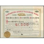 USA: Atchison & Nebraska Railroad Co., bond issued by Lancaster County, Nebraska, 1872, $1000,...