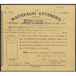 New Zealand: Waitekauri Extended Ltd. 10/- shares, fully paid, 189[7], #1748, scrollwork at lef...