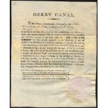 Great Britain: Derby Canal Company, certificate for one share, 1793, #390, small format piece p...