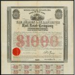 USA: Hudson & St. Lawrence Rail Road Co., (NY), 7% first mortgage bond for $1000, 1873, #1641,...