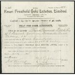 New Zealand: Kauri Freehold Gold Estates Ltd., 3d shares, fully paid, 190[5], #147, black. VF a...