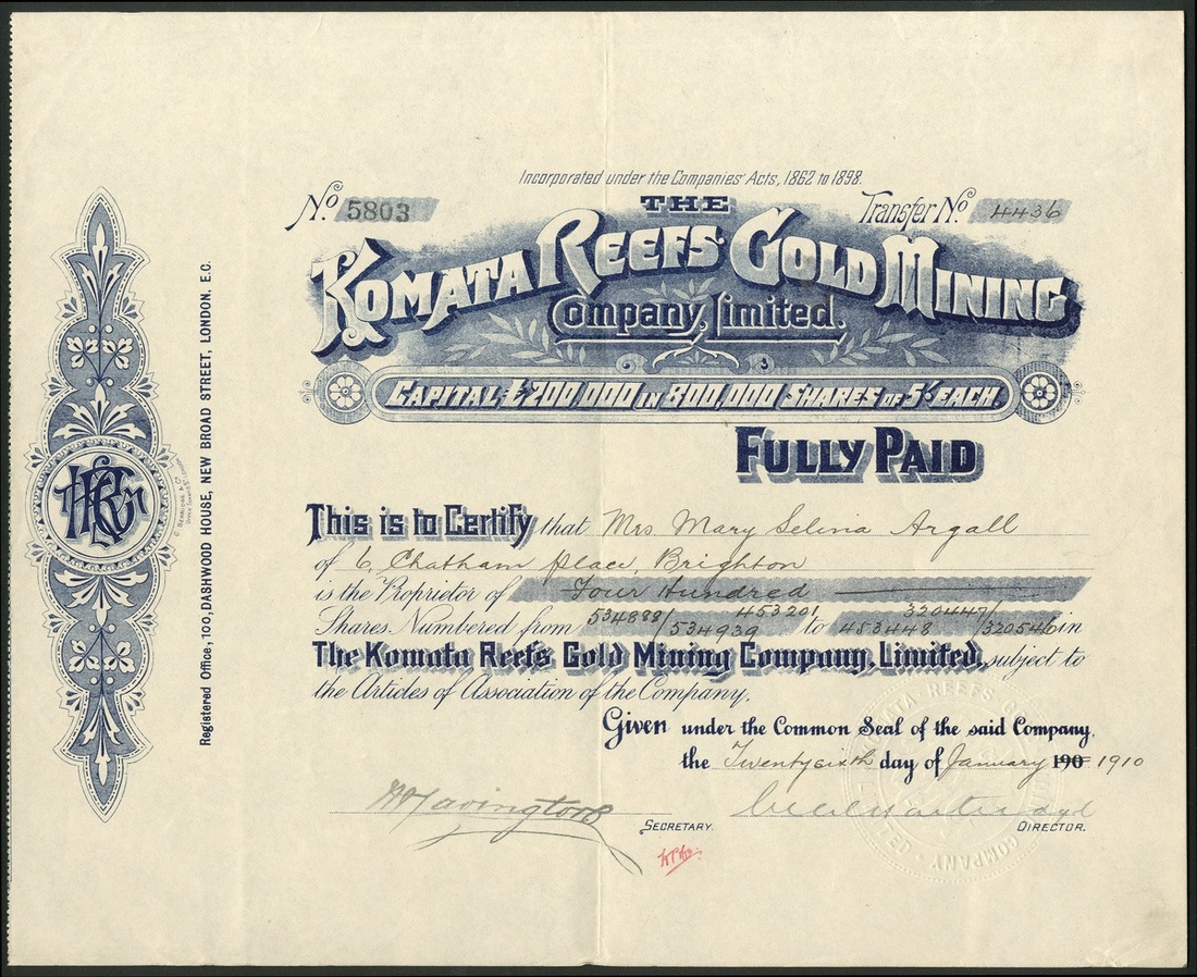 New Zealand: Ethel Reef Gold Mining Co. Ltd., 5/- shares, various amounts paid, 189[6], #128, o... - Image 2 of 3