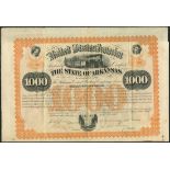 USA: State of Arkansas, 7% Loan, 1870, in aid of the Arkansas Central Railway, $1000, #330, ste...