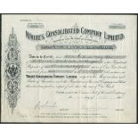Rhodesia: White’s Consolidated Co. Ltd., £1 shares, 1906, #7036, signed by Charles White as Dir...