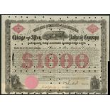 USA: Chicago and Alton Railroad Co., preferred first mortgage sinking fund bond for $1000, 1862...