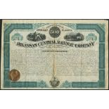 USA: Arkansas Central Railway Company, 8% first mortgage gold bond, 1871, $500, #1054, cotton b...