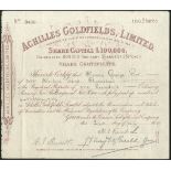 New Zealand: Achilles Goldfields Ltd., 2/6d ordinary shares, fully paid, 18[96], #3486, scrollw...