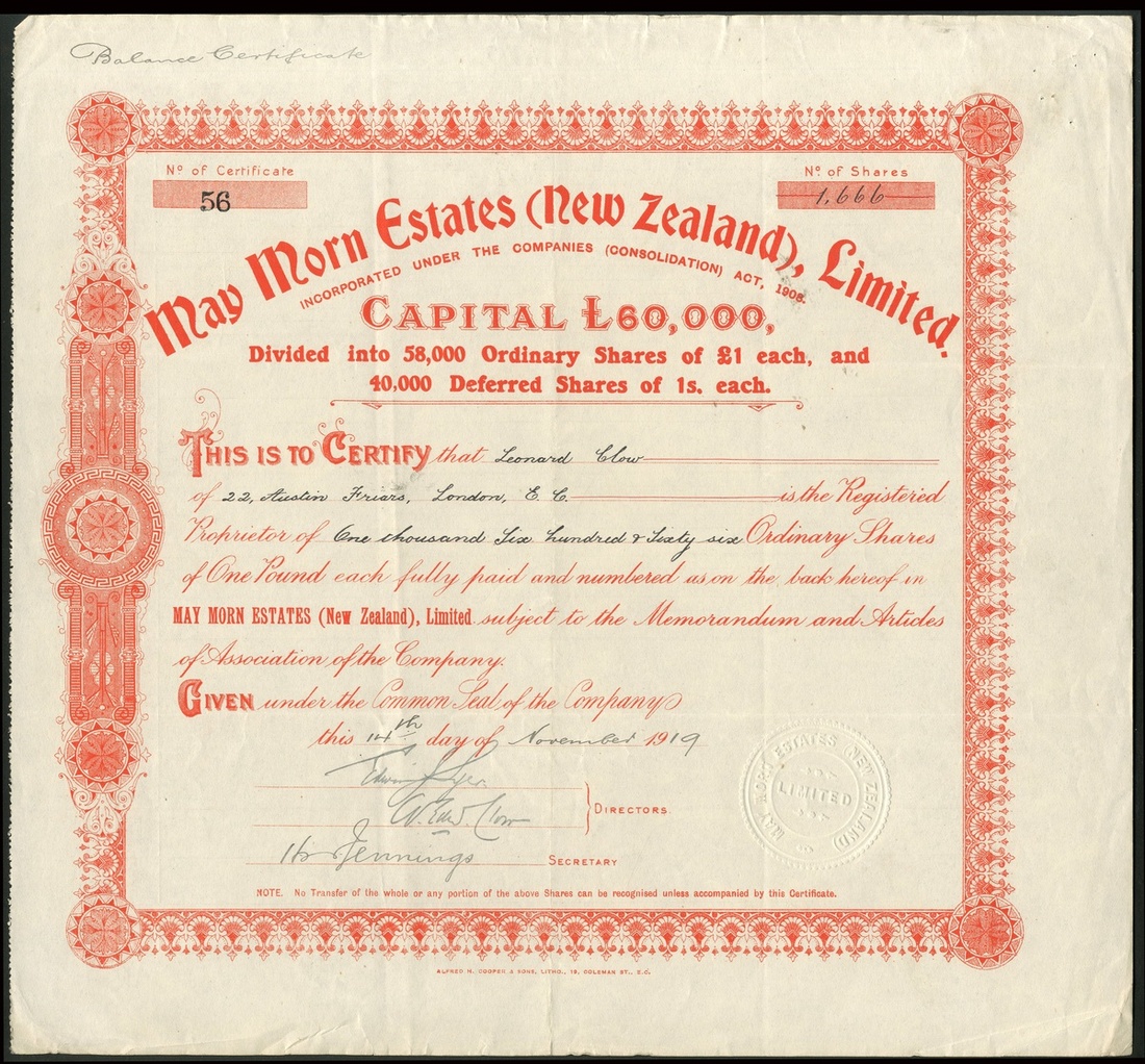 New Zealand: May Morn Estates (New Zealand) Ltd., a group of 3 certificates for £1 ordinary sha... - Image 3 of 3