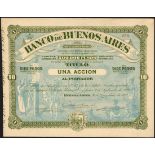 Argentina: Banco de Buenos-Aires, 10 peso share, Buenos Aires 191[1], #1074, large format piece...