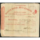 India: Goosery Cotton Mills Co. Ltd., a large group of certificates for ordinary shares of 100...