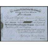 New Zealand: Eastern Steam Navigation Company, £20 share, 1851, #19221, black on blue paper, vi...