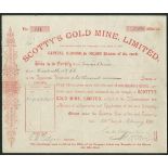 New Zealand: Scotty's Gold Mines Ltd., 5/- shares, part paid, 189[8], #611, scrollwork at left,...