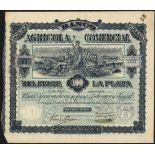 Argentina: Banco Agricola Comercial del Rio de la Plata, 100 peso shares, series B, 188[8], #00...