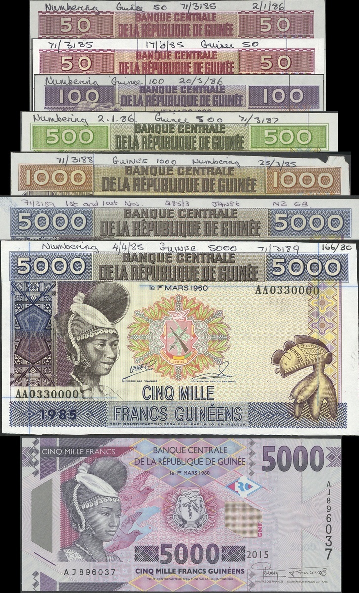 Banco Centrale de la Republique de Guinee, a group of specimen notes (Pick 30s, 31s, 32s, 33s,...