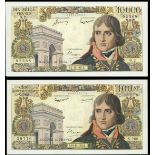 France, Banque de France, 10,000 francs, 1.12.1955, serial number O.2 92568 and also 100 Noveau...