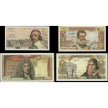 France, Banque de France, a partial set of 4 notes from the 1959 'NF' (Nouveaux Francs) series,...