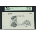 South Vietnam, 1000 dong, a uniface obverse progressive proof in black, no date, (Pick 4Apr),