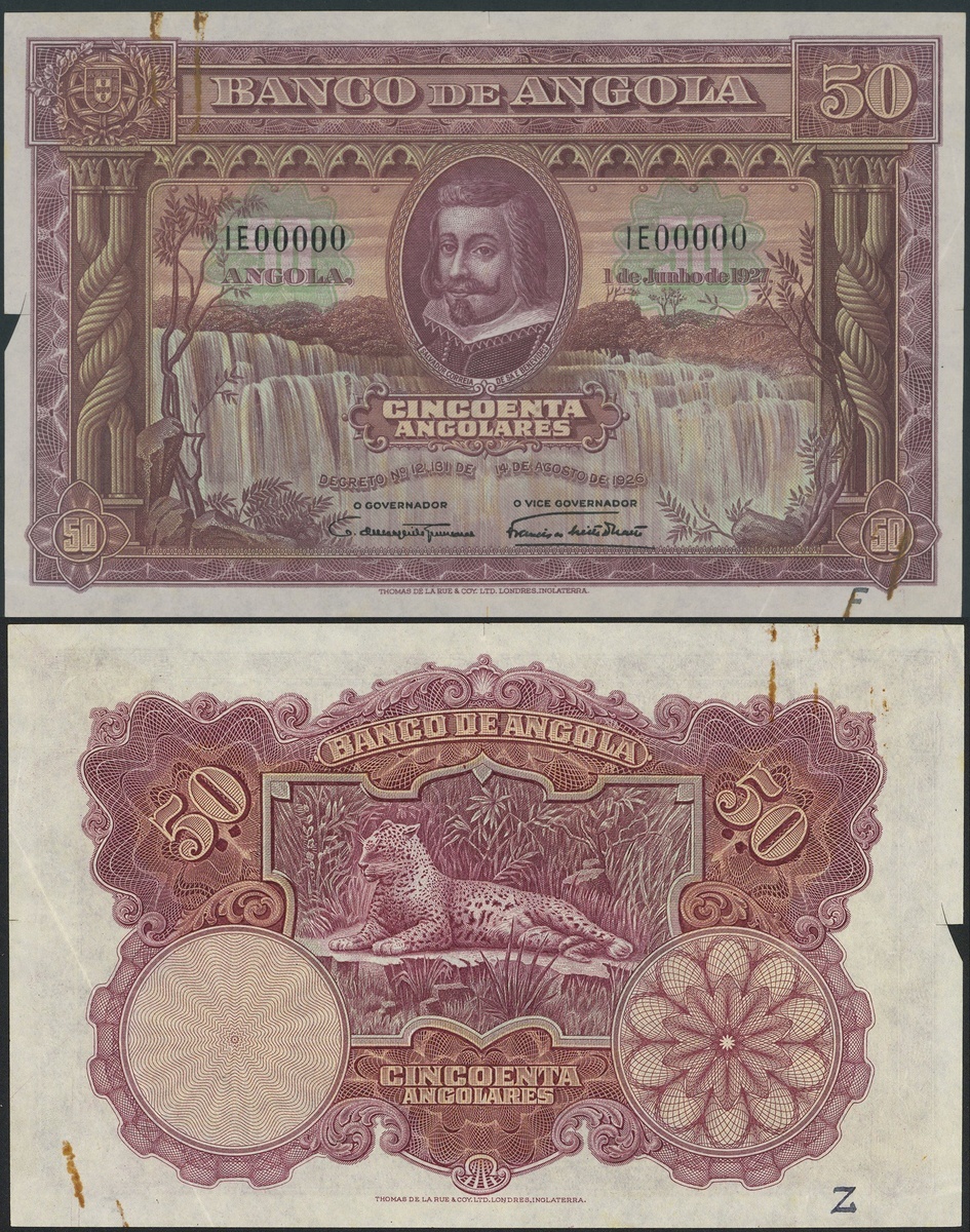 Republica Portuguesa, Angola, specimen 50 angolares, 1 July 1927, serial number 1E 00000, (Pick...