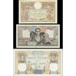 France, Banque de France, group of 3 notes from the 1930's to 1940's, (Pick 86b, 90c and 103c,...