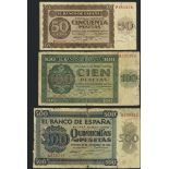 El Banco De Espana, Burgos, 50 pesetas, 21 November 1936, prefix P, (Pick 100a, 101a, 102a),