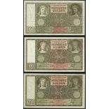 De Nederlandsche Bank, 100 gulden (3), 1938, 1939, 1944, (Pick 51a, b, c, 54),