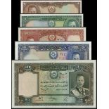 Bank of Afghanistan, 2, 5, 10, 50 and 100 afghanis, 1318 (1939), (Pick 21, 22, 23, 25, 26, TBB...