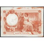 El Banco de Espana, a reverse proof for a 25 pesetas, ND (ca 1908), (Pick NL),