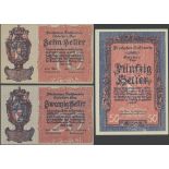 Liechtenstein, 10, 20 and 50 heller, 1920, (Pick 1, 2, 3),