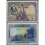 El Banco de Espana, an archival specimen 100 pesetas with official annotations from the Banco d...