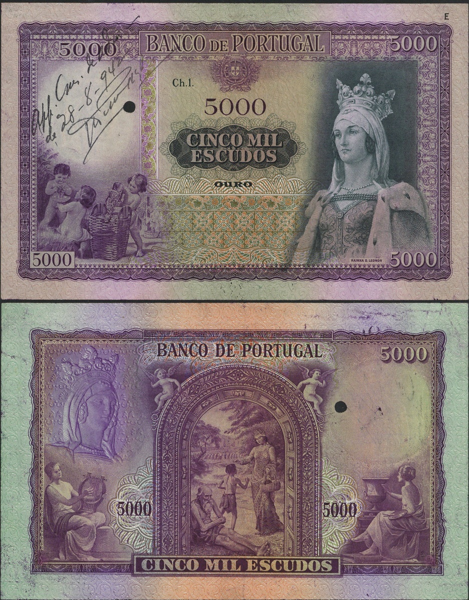 Portugal, Banco de Portugal, 5000 escudos, specimen/proof without date (1942) or serial numbers...