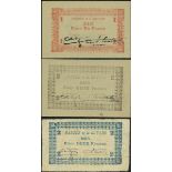 French Guiana, World War II Emergency Issue, lot of 3 notes, 1 franc and 2 francs (1942) and 2...