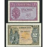 El Banco de Espana, Burgos, 1 peseta, 1937, (Pick 104a, 105a),