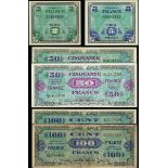 France, Allied Military Currency, a group of 6 notes, (Pick 114a, 115a, 117a, 118, 122 and 123)...