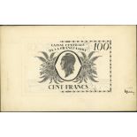 Caisse Centrale de la France Libre, a partial proof on card for a 100 francs, ND (type of 1944)...