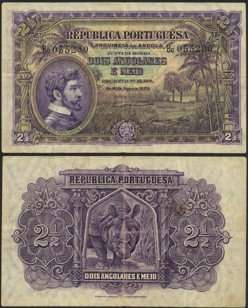 Republica Portuguesa, Angola, 2 1/2 angolares, 14 August 1926, serial number Bc 055290, (Pick 6...