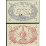 French Guiana, Banque de la Guyane, 5 francs, no date (1942), serial number X.44 897, (Pick 1d)...
