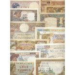 France, Banque de France, a large group of 22 notes from the early 1920's to the late 1940's,