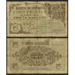 Banco de Espana, Regency issue, 5 pesetas, 21 November 1938, red serial number 6223247, (Pick 9...