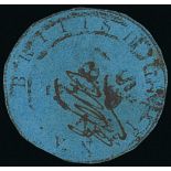 British Guiana 1850-51 "Cottonreel" 12c. blue Type B cut round, initialled and cancelled with...