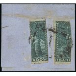 Barbados 1852-55 Issue (2d.) greyish slate, bisected vertically, left and right halves of diffe...