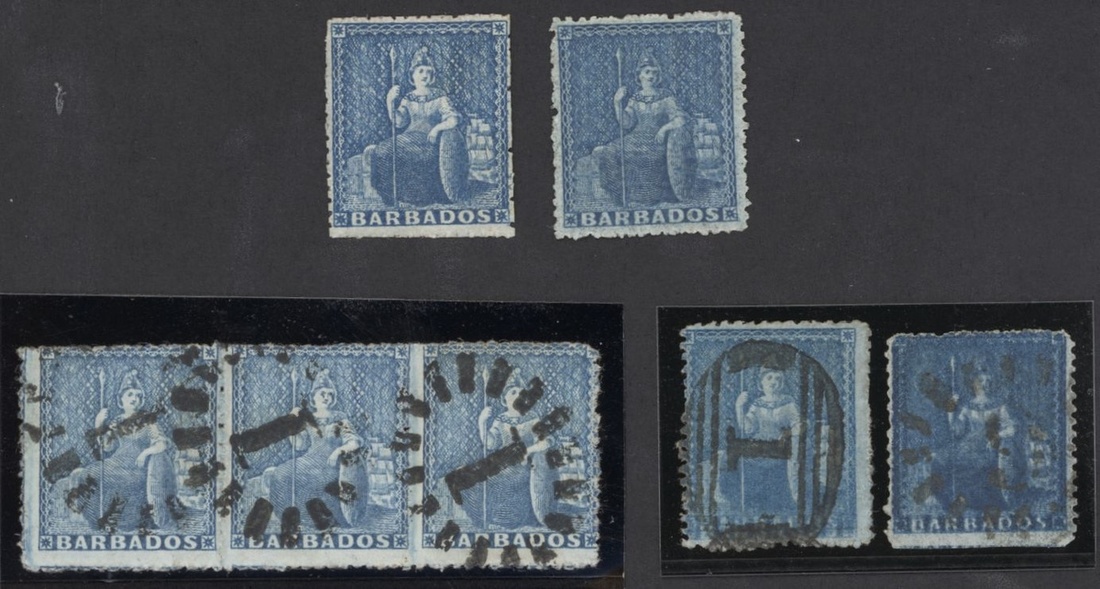 Barbados 1861-70 Rough Perf. 14 to 16 Issue (1d.) blue and (1d.) deep blue, unused with part or...