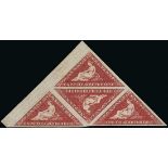 Cape of Good Hope 1863-64 De La Rue Issue 1d. deep carmine-red triangular marginal block of fou...