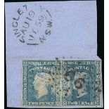 New South Wales 1856-60 Diadem, imperf. 2d. deep dull blue horizontal pair with second retouch...