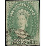 Tasmania 1856-57 thin white paper, no watermark, 2d. dull emerald-green,