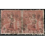 Barbados 1861-70 Rough Perf. 14 to 16 Issue (4d.) dull rose-red horizontal pair,