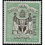 Nyasaland 1896 £25 black and green overprinted "specimen",