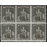 Barbados 1861-70 Rough Perf. 14 to 16 Issue 1/- black block of six (3x2),