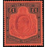 Nyasaland 1908-11 £1 purple and black on red,