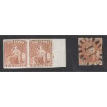 Barbados 1861-70 Rough Perf. 14 to 16 Issue 6d. dull orange-vermilion horizontal marginal pair,...