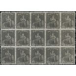 Barbados 1861-70 Rough Perf. 14 to 16 Issue 1/- brown-black block of fifteen (5x3),